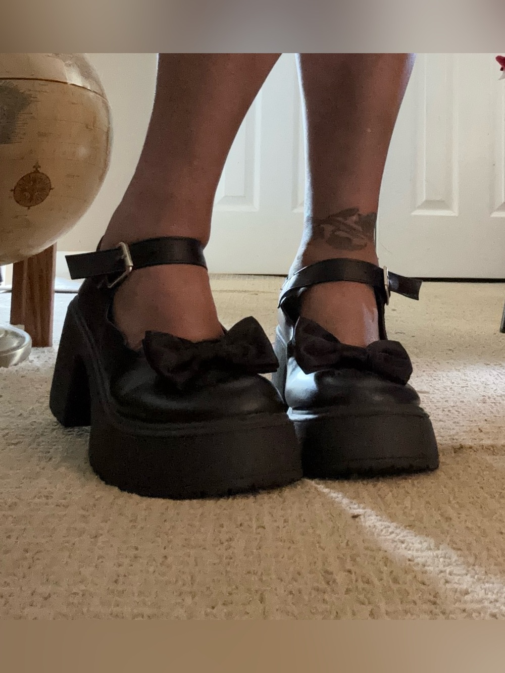 Black Mary Jane Platform Heels with Bow